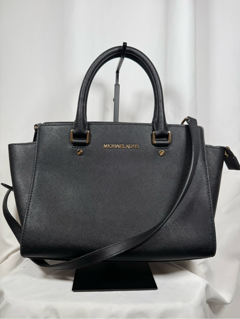 Michael Kors Black Leather Top-Handle Satchel with Shoulder Strap